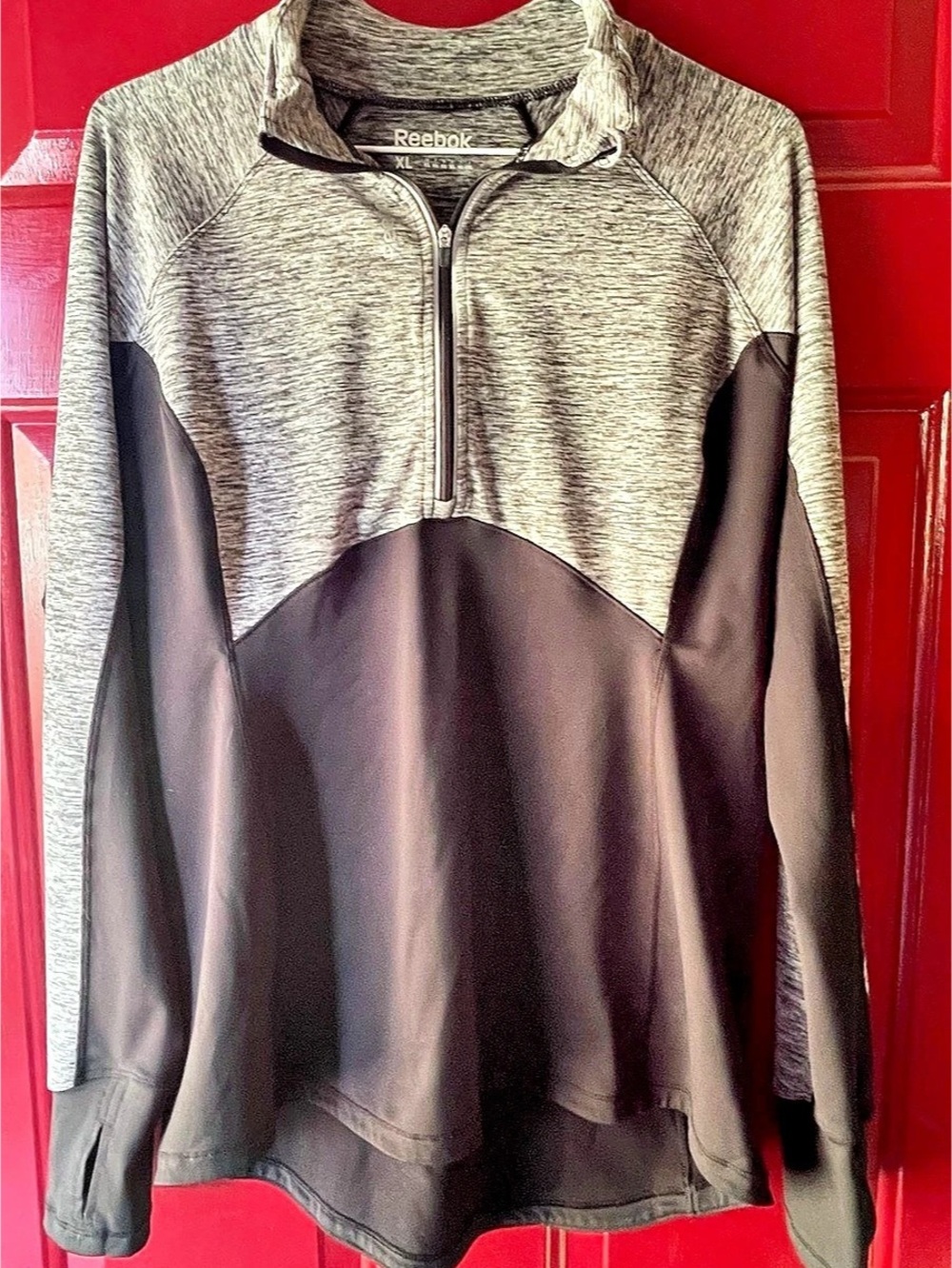 Reebok Space Dye Quarter-Zip Pullover Gray & Black XL
